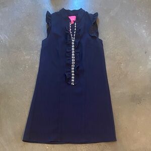 Lilly Pulitzer Navy Dress with Ruffle and Pearl Detail